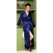 3 Piece Silk Long Bridal Nighty Set Best Honeymoon Gown With Bra And Pant